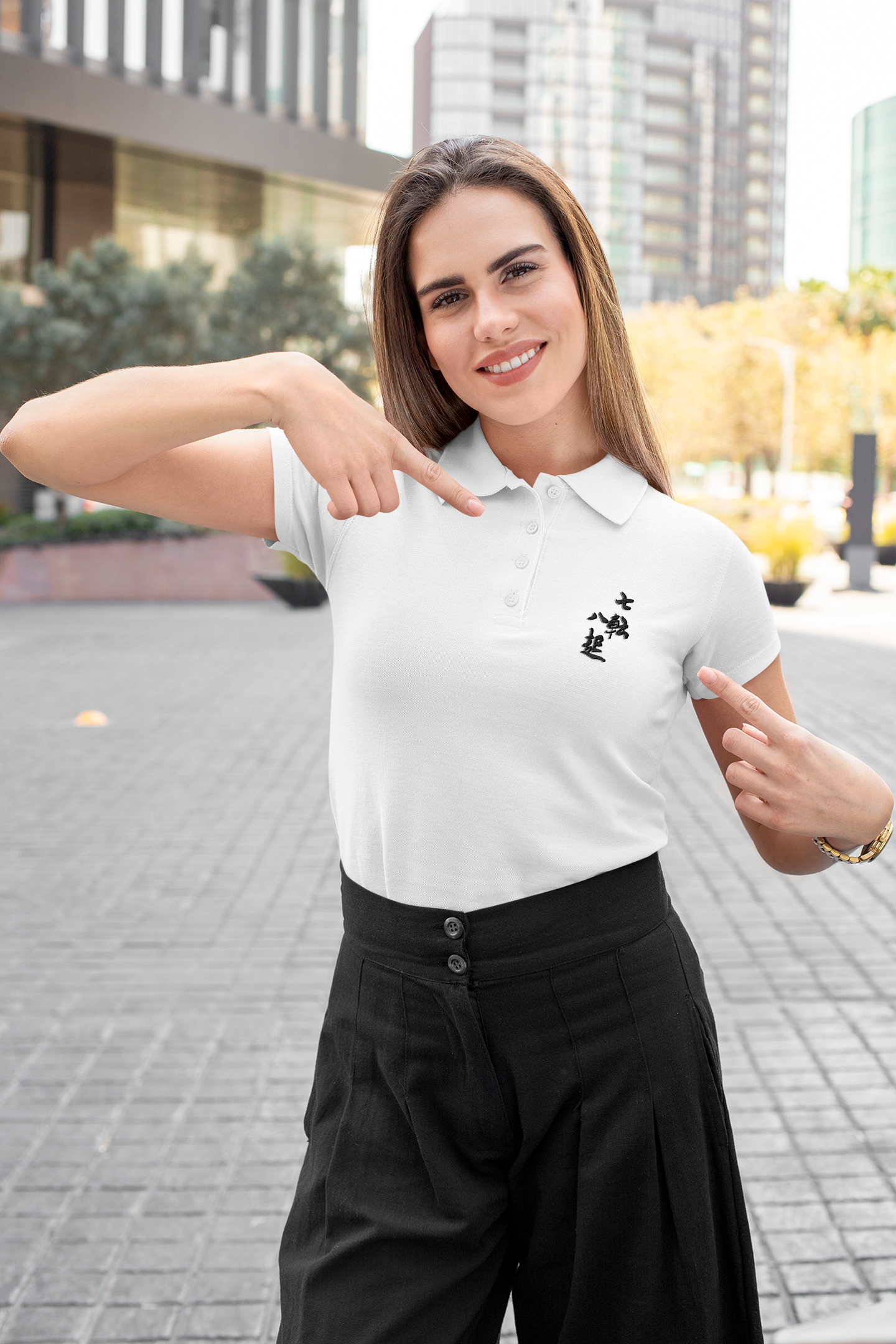 Remonte-moral, Brodé devise "Tomber sept fois, se relever huit fois" - Kanji calligraphie art Polo - Cadeau vêtement rentrée scolaire Unisex