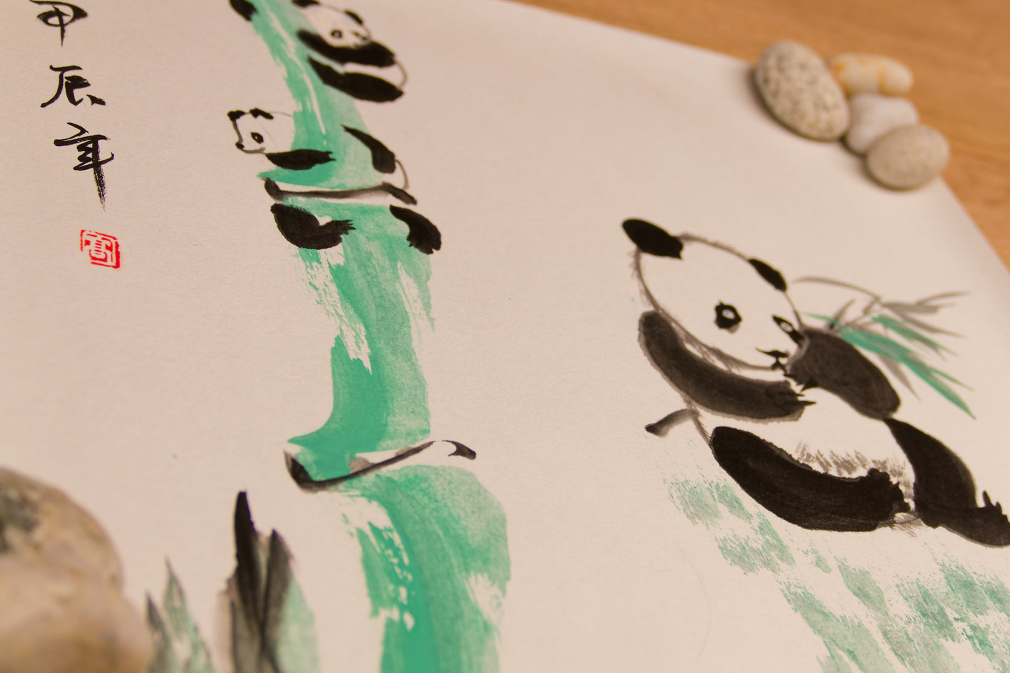 Ink brushwork, Traditional painting, Calligraphy, Natural pigments, Childlike innocence and joy, for Panda lovers, Bamboo, Personalized gift
