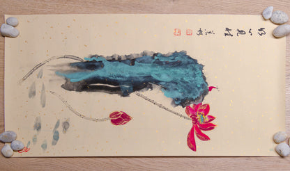 Ink-Splashed Landscape, Mountain Waterside "shan shui", Meditation Lotus Bloom - Siritual enlightenment