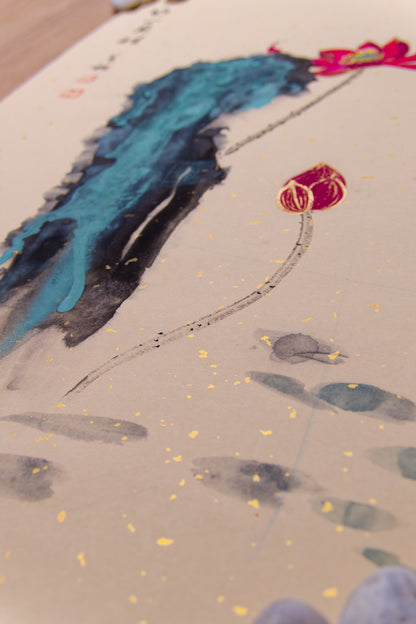 Ink-Splashed Landscape, Mountain Waterside "shan shui", Meditation Lotus Bloom - Siritual enlightenment