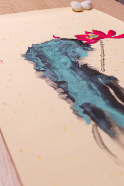 Ink-Splashed Landscape, Mountain Waterside "shan shui", Meditation Lotus Bloom - Siritual enlightenment