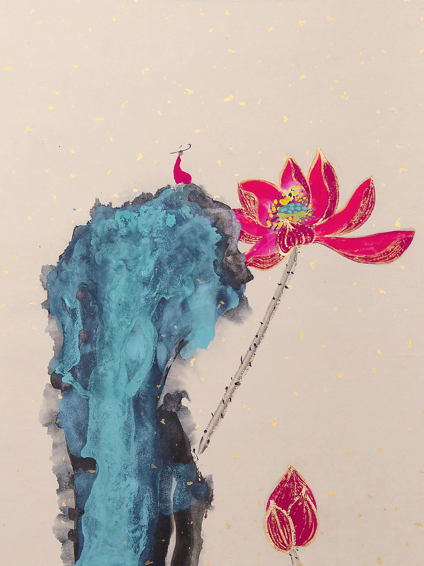 Ink-Splashed Landscape, Mountain Waterside "shan shui", Meditation Lotus Bloom - Siritual enlightenment