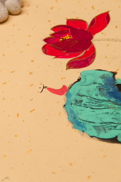 Ink-Splashed Landscape, Meditation Lotus Bloom - Spiritual enlightenment, Glowing blue