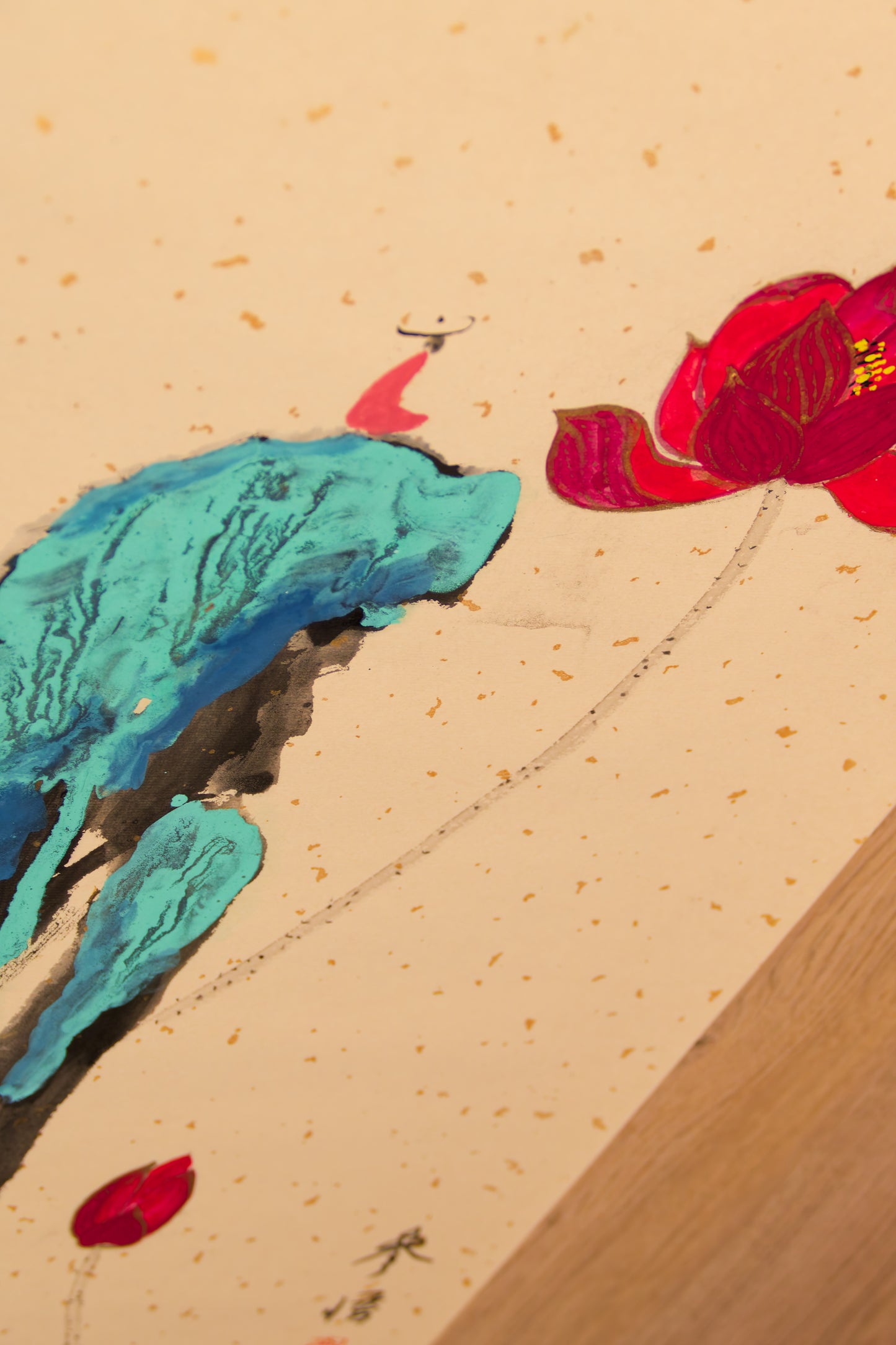 Ink-Splashed Landscape, Meditation Lotus Bloom - Spiritual enlightenment, Glowing blue
