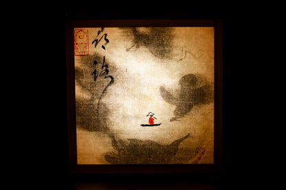 Zen'Light: hand-drawn calligraphy lamp with adjustable brightness. Ideal for decor, meditation, or as nightlight. Qi energy. Nature-based