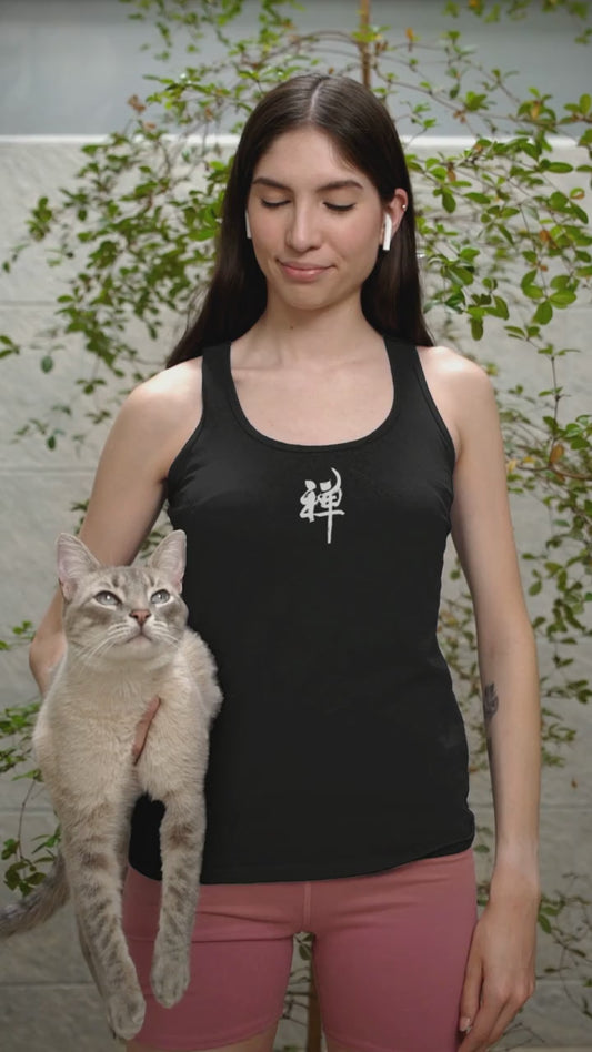 Débardeur femme d'inspiration Zen 禅 Kanji calligraphie, Essentiel d'été, Décontractée, Fitness, Tenue de plage, Spiritual cadeau pour elle